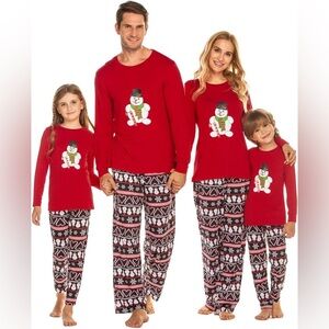 Ekouaer Mens Snowman Print Christmas Pajamas Matching Set | Color:Red/Black |NEW